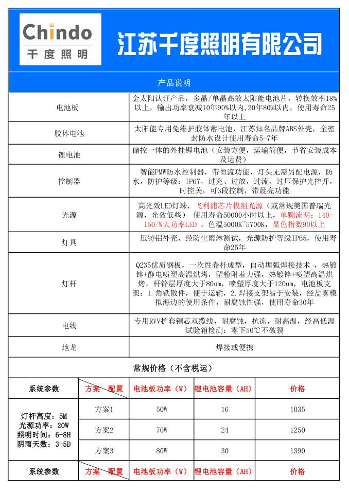 5米太陽(yáng)能路燈的價(jià)格表